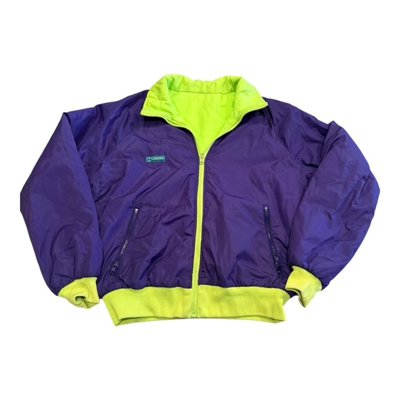 Columbia Other - Columbia Vintage Reversible 90s Day Glow Coat Jacket Puffy Yellow Purple Mens L